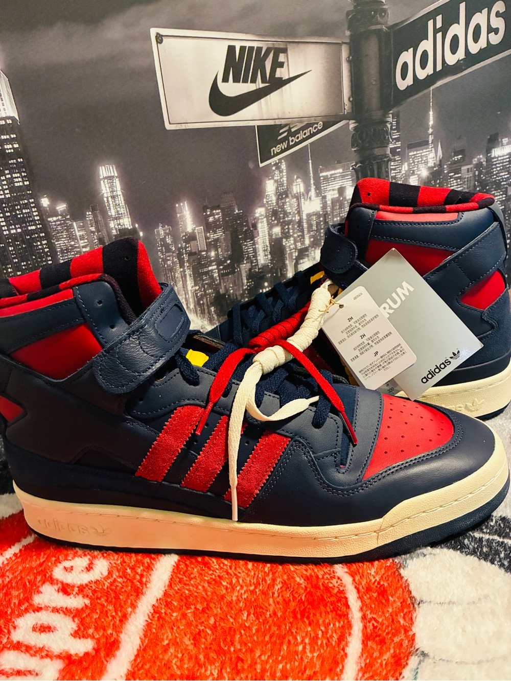 adidas High-Top Sneakers in Navy and Red with Cream Sole